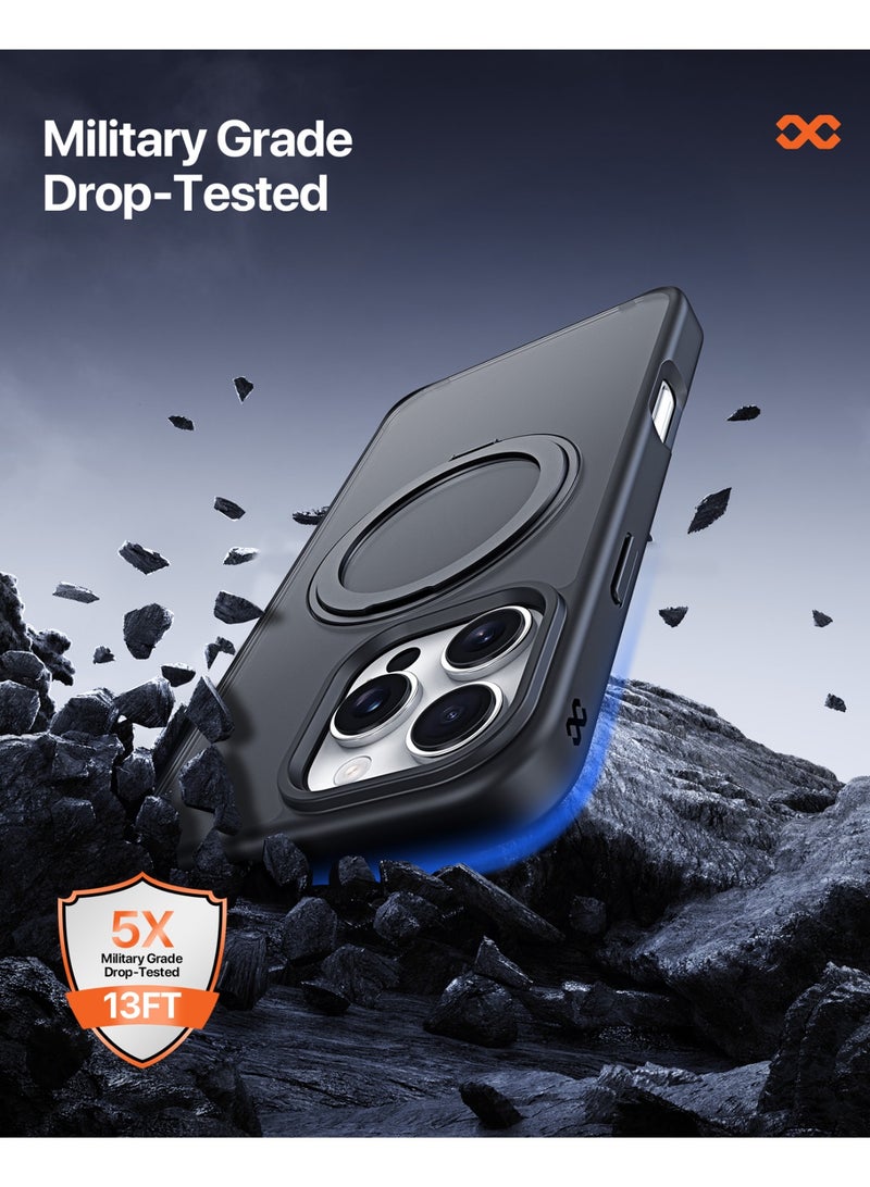 INFINYTY iPhone 16 Pro Max Case with 360° Built-in Ring Stand - Pristine (Black Titanium), Sleek & Functional Design, MagSafe Compatible, Shock Absorption, Precision Fit, Scratch Protection, Mil. Grade Drop-Tested - Image 3