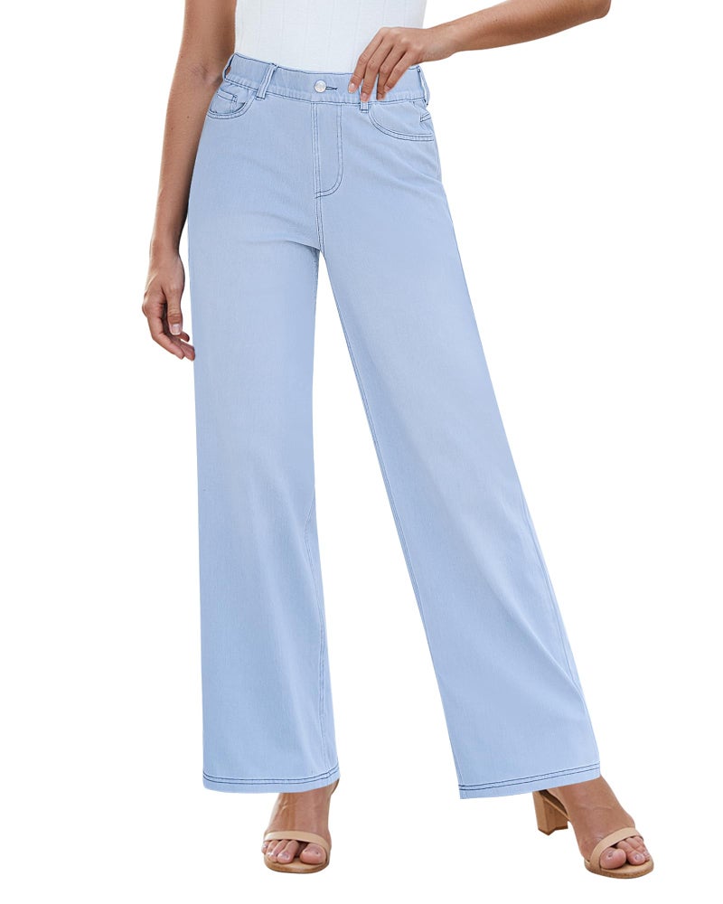 GRAPENT Womens Stretchy Jeans for Women High Waisted Stretch Baggy Loose Fit Pull On Women's Knit Jeans, Seaside Blue, M, US Size 8 to 10 - Image 1