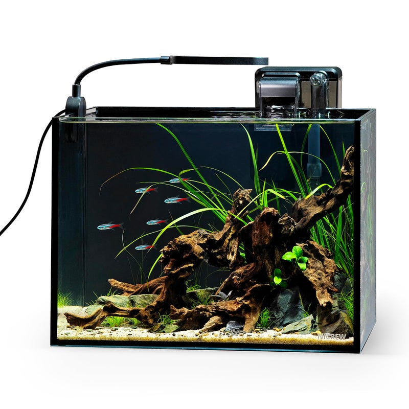 NICREW 2.5 Gallon Nano Nature Aquarium Kit, Ultra-Clear Rimless Desktop Fish Tank with Light and Filter, Perfect for Small Fish, Shrimp, or Betta, Basic Version, Black - Image 1
