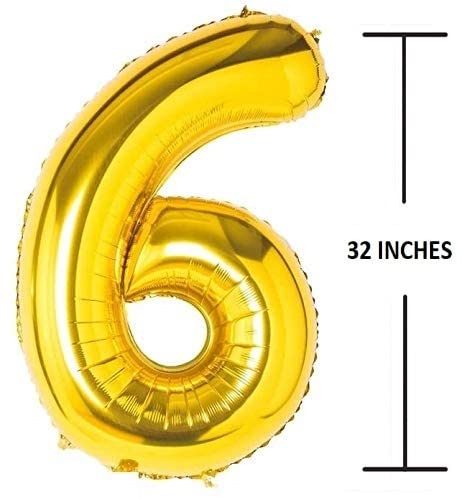 Flavouredlove 32inches six Foil Number Air or Helium Balloon Party Decoration Gold Pack of 1 | 6 Year No. Balloons Birthday/Anniversary (Gold 6) - Image 2