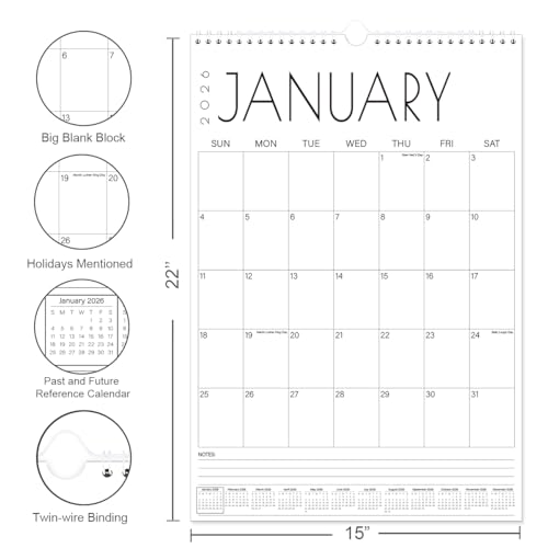 Tuun Fuplan Calendar 2026-2027 - 15'' x 22'' Extra Large Wall Calendar from April 2026 to June 2027, 2026-2027 Hanging Calendar with Holiday Marked, Premium Paper for Organizing, Vertical, Black Large Word - Image 2
