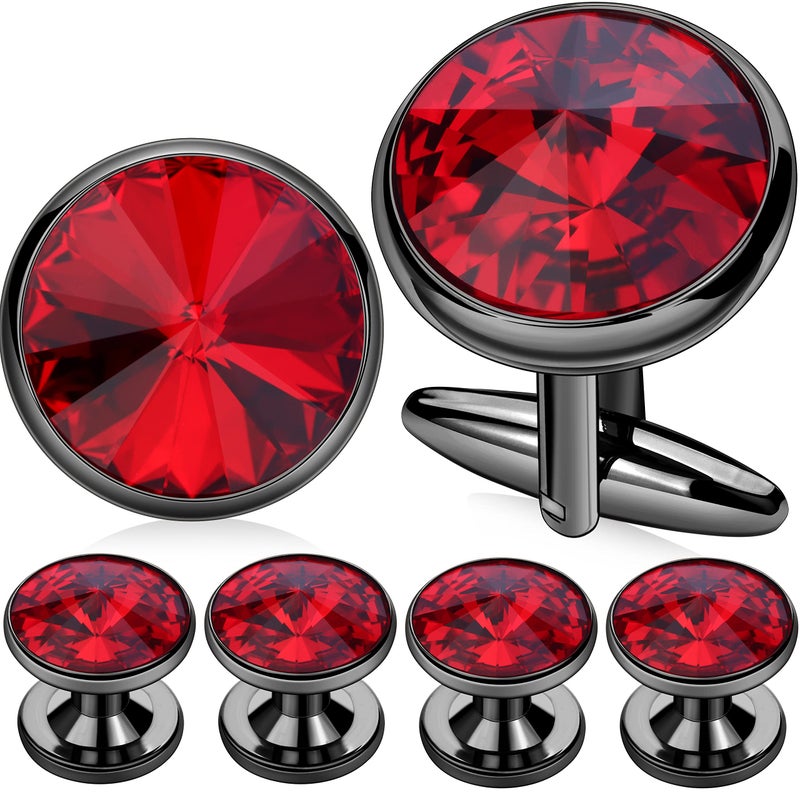 HAWSON Cufflink and Studs Tuxedo Set Silver Color with Austrian Crystals in Jet Hematite, Dark Blue, Crystal Grey,Purple, Green (Light Siam) - Image 1