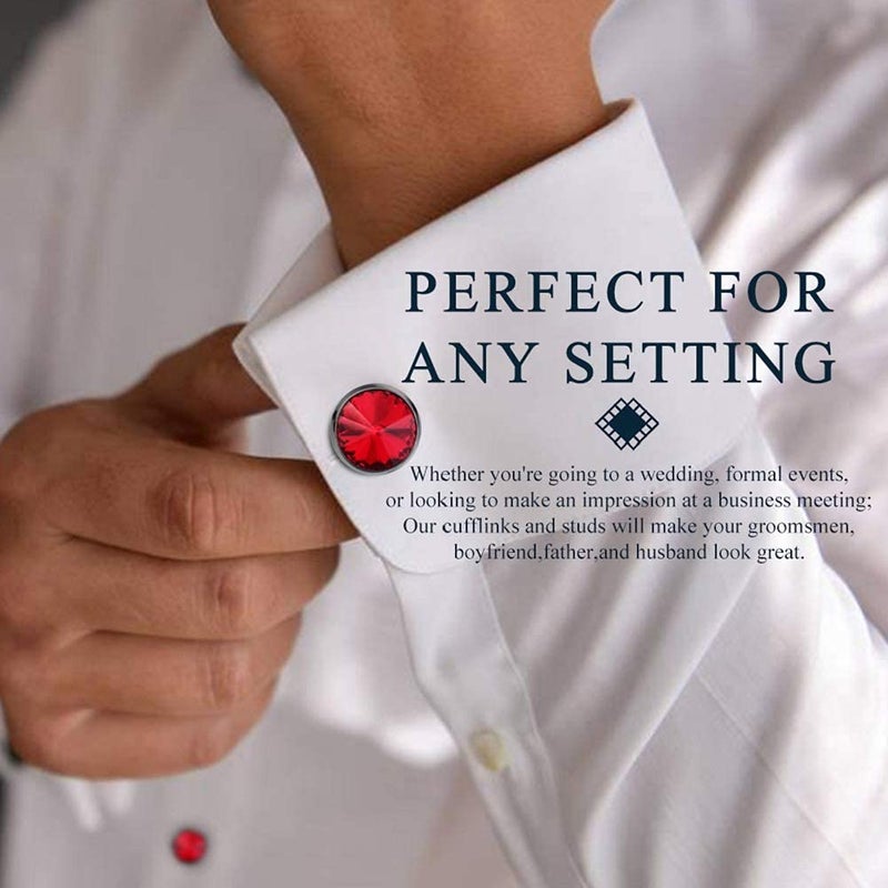 HAWSON Cufflink and Studs Tuxedo Set Silver Color with Austrian Crystals in Jet Hematite, Dark Blue, Crystal Grey,Purple, Green (Light Siam) - Image 2