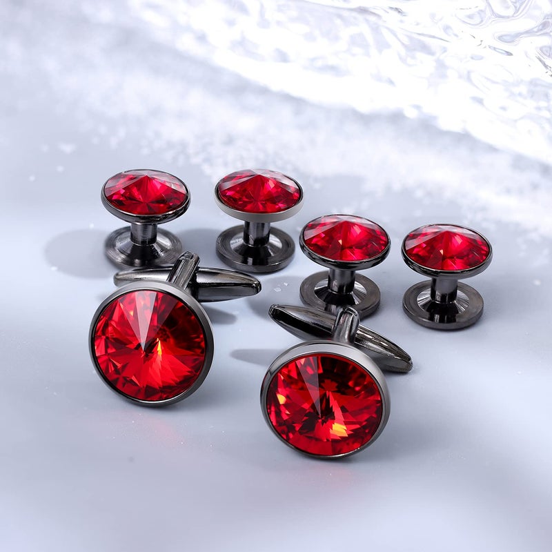 HAWSON Cufflink and Studs Tuxedo Set Silver Color with Austrian Crystals in Jet Hematite, Dark Blue, Crystal Grey,Purple, Green (Light Siam) - Image 5