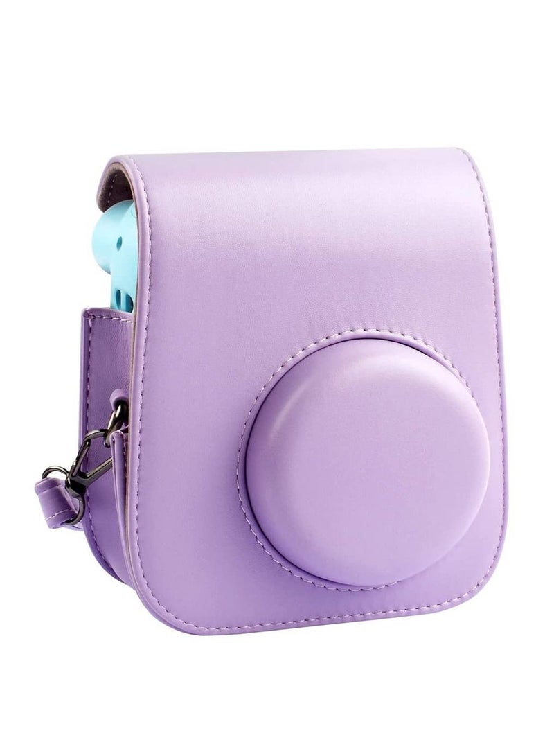 Protective Camera Case for Fujifilm Instax Mini 11 Instant Camera Bag/PU Leather Fashion Beautiful Painting Pattern Instax Camera Cover w/Removable Strap Pocket (Purple) - Image 1