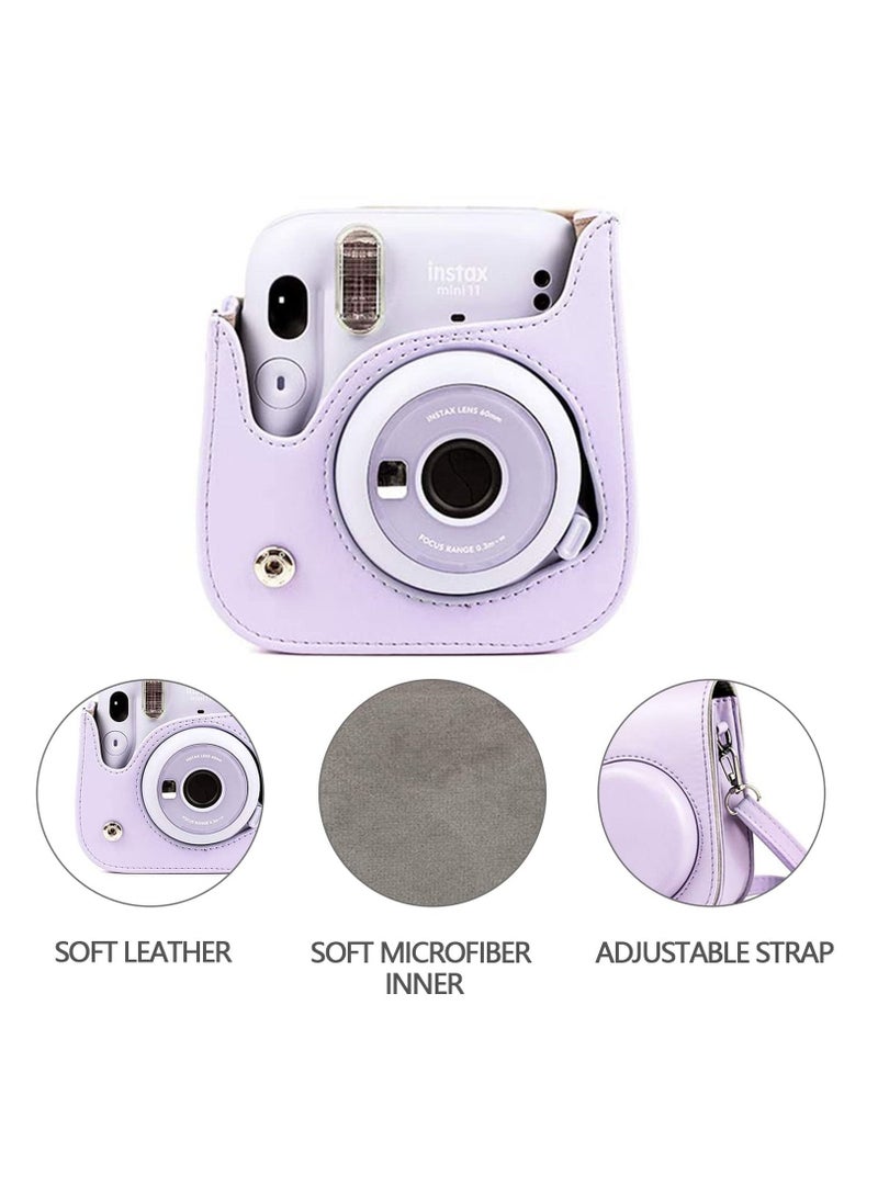 Protective Camera Case for Fujifilm Instax Mini 11 Instant Camera Bag/PU Leather Fashion Beautiful Painting Pattern Instax Camera Cover w/Removable Strap Pocket (Purple) - Image 3