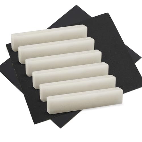 MAXCHEER 6 String Acoustic Guitar Bone Bridge Saddle and Nut Made of Real Bone with 2pcs Sandpaper (6Pcs Nut) - Image 1