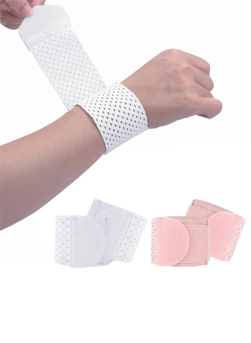 Mmmon 2 Pairs Sports Wristband Adjustable Wrist Supporting Brace Band Injury Wrap Wristband Bandage Strap Gym Wrist Protector (Pink & White) - Image 1