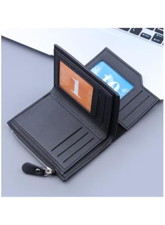 Generic Men's Short Leather Wallet Three-fold Multi-Card Muti-Functional Purse 13 Credit Card Pockets with Coin Zipper Pocket & ID Window Coin Wallet Minimalist  - Image 5