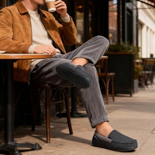 ULTRAIDEAS Men's Moc-Toe Slippers Loafer House Shoes Indoor Outdoor Memory Foam with Breathable&Warm Knit Upper, Black, 11 US - Image 3