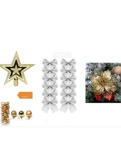 ACLIX Christmas Decorative Accessories Pack Of Four Christmas Tree Ornaments Decor Included 24 Pcs Of Gold Ball 1 Tree Top Star 12 Pieces Of Bow And 1 Hollow Glitter Flower Gold  - Image 1