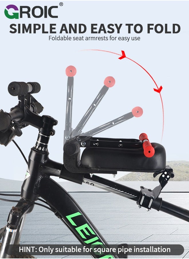 GROIC Child Bike Seat, Kids Bike Seat with Handlebar Attachment, Detachable Front Mounted Child Bicycle Seats with Foot Pedals for  Children from 1 to 8 Years Old, Suitable for Square Tube Bicycles  - Image 4