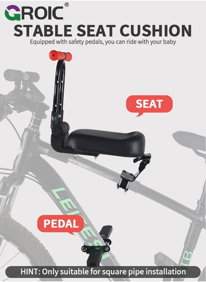 GROIC Child Bike Seat, Kids Bike Seat with Handlebar Attachment, Detachable Front Mounted Child Bicycle Seats with Foot Pedals for  Children from 1 to 8 Years Old, Suitable for Square Tube Bicycles  - Image 3
