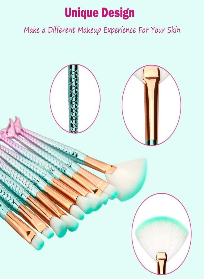 DATNASAYAD Mermaid Synthetic Fiber Eyeliner Eyeshadow Blending Fish Tail Makeup Brushes Set, (10 Pieces Multicolour, Green) - Image 4