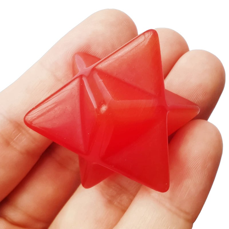 Bacatgem Red Cats Eye Stone Merkaba Crystal Protection Sacred Meditation Energy Healing Chakra1 Inchs Hexagonal Star Crystals and Healing Stone