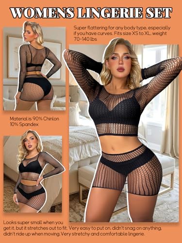 Buitifo Lingerie for Women Fishnet Babydoll Chemise Sexy Nightwear Teddy Dress (Black,One Size) - Image 2