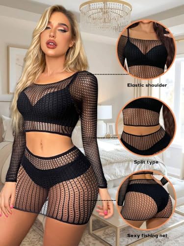 Buitifo Lingerie for Women Fishnet Babydoll Chemise Sexy Nightwear Teddy Dress (Black,One Size) - Image 3