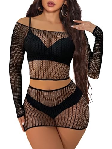 Buitifo Lingerie for Women Fishnet Babydoll Chemise Sexy Nightwear Teddy Dress (Black,One Size) - Image 1