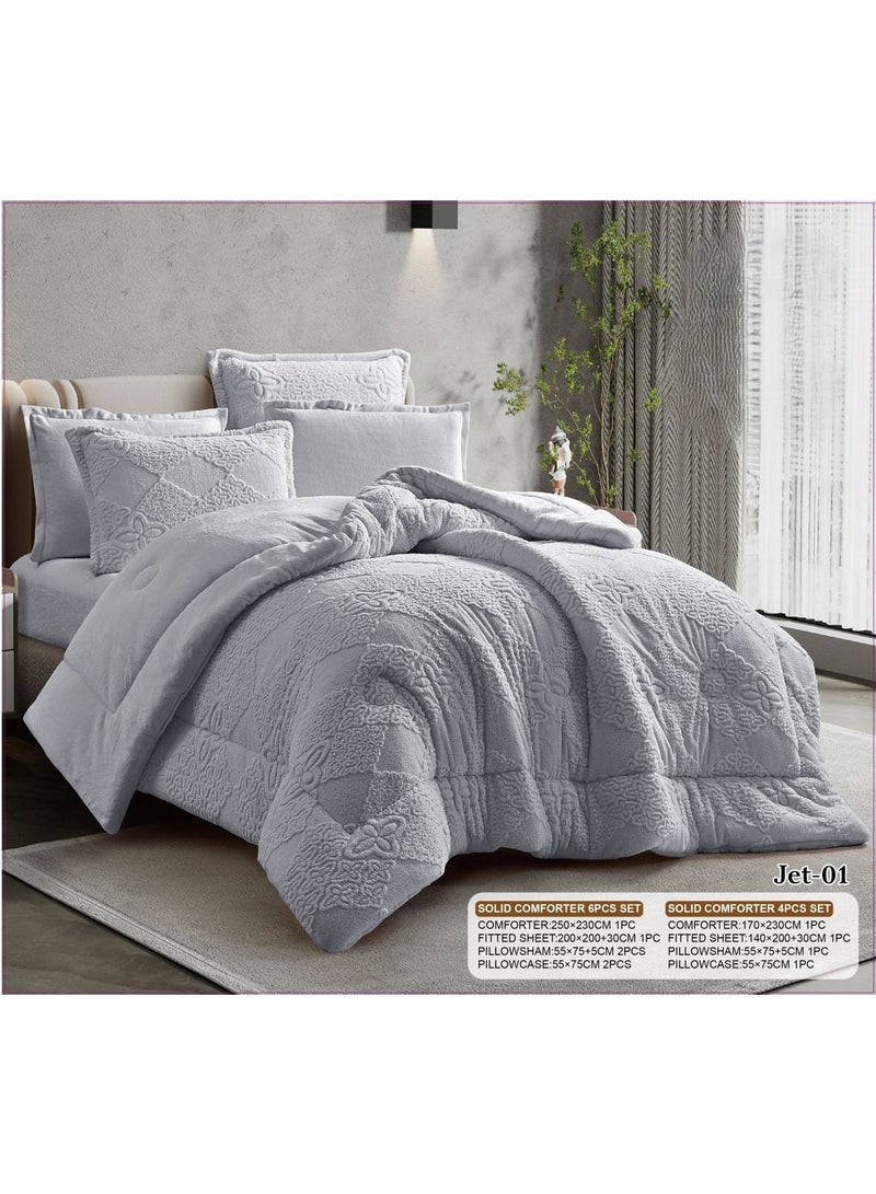 Luxury royal-style winter comforter set for a double bed, featuring a blend of velvet and soft fur (6 pieces, 230×250 cm)