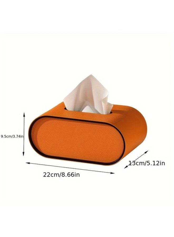 Orange Leather Oval Tissue Box Holder Minimalist Design Living Room Bathroom Decor - Image 1