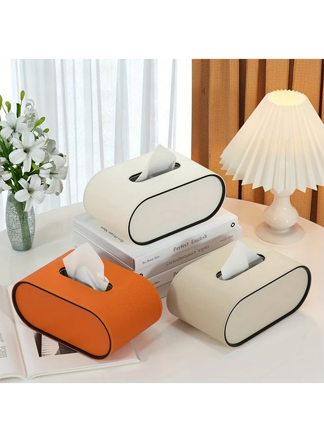 Orange Leather Oval Tissue Box Holder Minimalist Design Living Room Bathroom Decor - Image 2