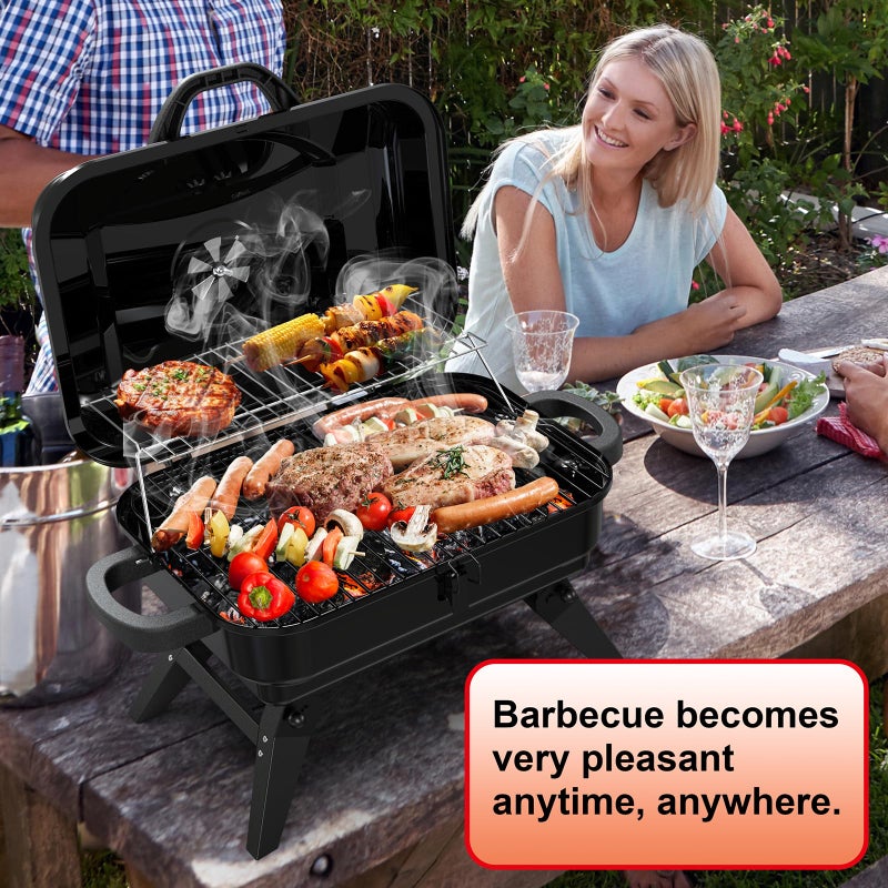 BBQCuker Portable Charcoal Grill with Warming Rack, Small Tabletop Barbecue Grill, Foldable Legs, Adjustable Vent, Total 343 Sq. In.Cooking Space, Outdoor BBQ Grill for Camping and Picnics (Black) - Image 4