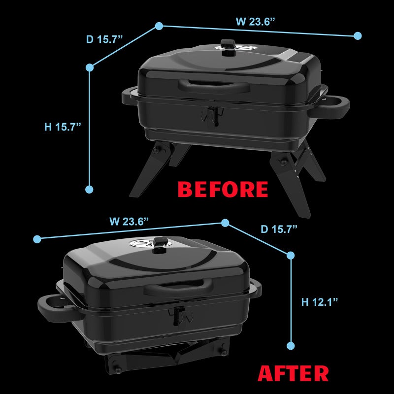 BBQCuker Portable Charcoal Grill with Warming Rack, Small Tabletop Barbecue Grill, Foldable Legs, Adjustable Vent, Total 343 Sq. In.Cooking Space, Outdoor BBQ Grill for Camping and Picnics (Black) - Image 3