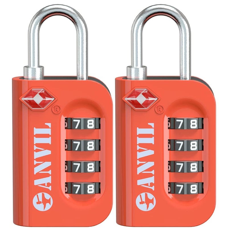 ANVIL TSA Approved Luggage Lock - 4 Digit Combination, 10,000 Combinations, Easy-Read Password Window, Travel Lock for Suitcases, Backpacks, Gym & Student Lockers, Baggage (Orange 2 Pack) - Image 1