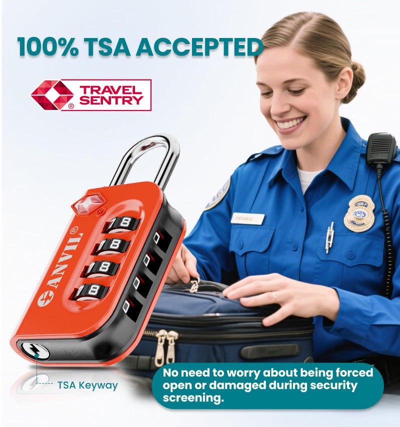 ANVIL TSA Approved Luggage Lock - 4 Digit Combination, 10,000 Combinations, Easy-Read Password Window, Travel Lock for Suitcases, Backpacks, Gym & Student Lockers, Baggage (Orange 2 Pack) - Image 2
