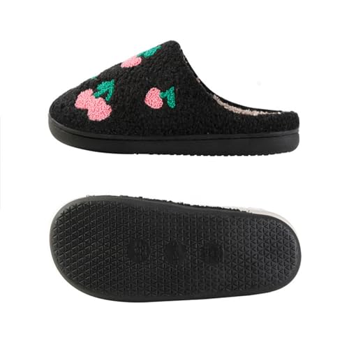 Tellrain Women Slippers Cute Pattern Cherry Warm Soft Bedroom Shoes Fuzzy Closed Toe Sandals Non Slip House Bedroom Slippers - Image 3