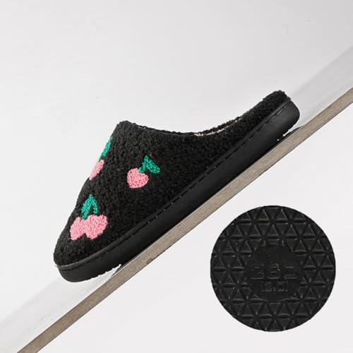 Tellrain Women Slippers Cute Pattern Cherry Warm Soft Bedroom Shoes Fuzzy Closed Toe Sandals Non Slip House Bedroom Slippers - Image 4
