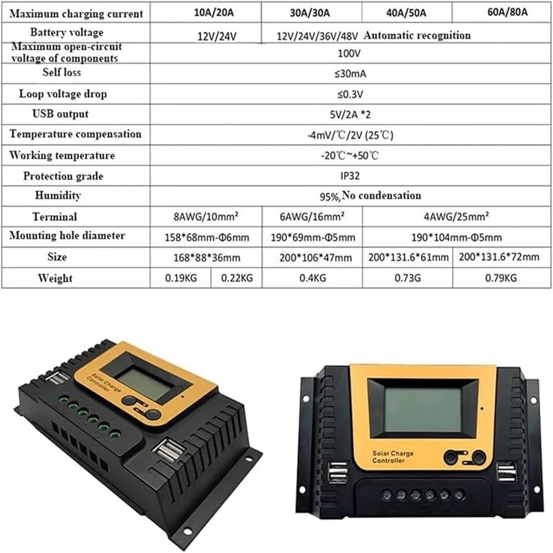 20A Solar Charge Controller 12V 24V 48V 10A 30A 40A Solar Panel Battery Regulator - Image 4