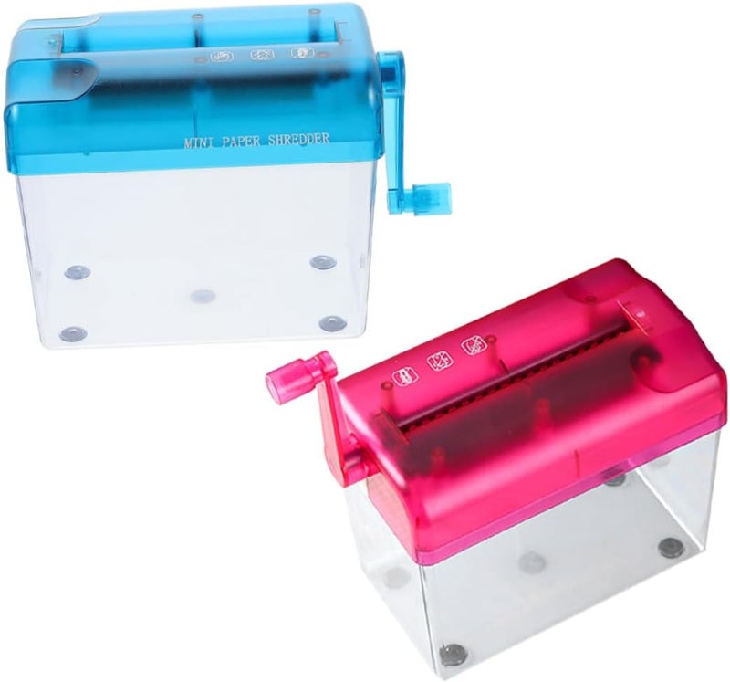 Ciieeo 2pcs Manual Paper Shredder Portable Hand Crank Document Cutter A6 Size Mini Desktop Paper Shredders for Home Office Use in Pink and Blue - Image 1