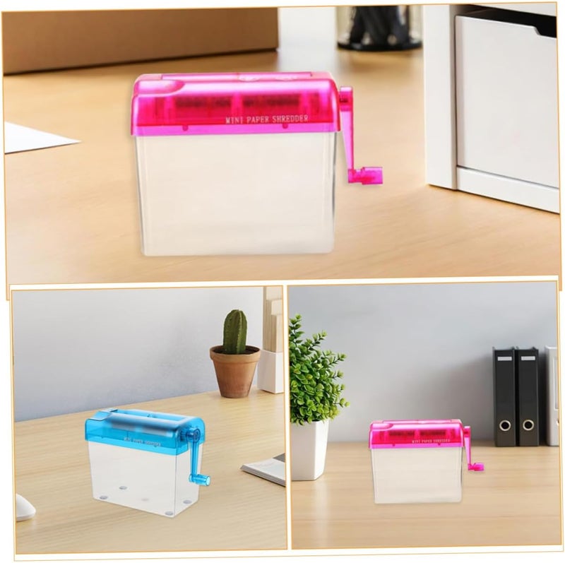 Ciieeo 2pcs Manual Paper Shredder Portable Hand Crank Document Cutter A6 Size Mini Desktop Paper Shredders for Home Office Use in Pink and Blue - Image 3