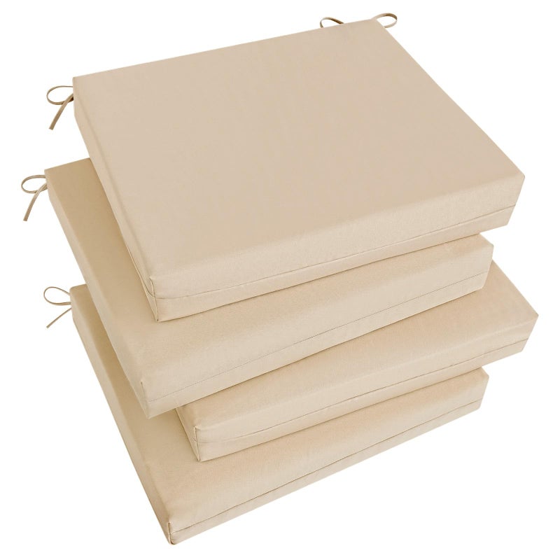 Basic Beyond IndoorOutdoor Chair Cushions Waterproof Patio Furniture Cushions Square Corner Seat Cushions for Patio Furniture with Ties 185x16x3 Beige 4 Count Pack of 1 - Image 2