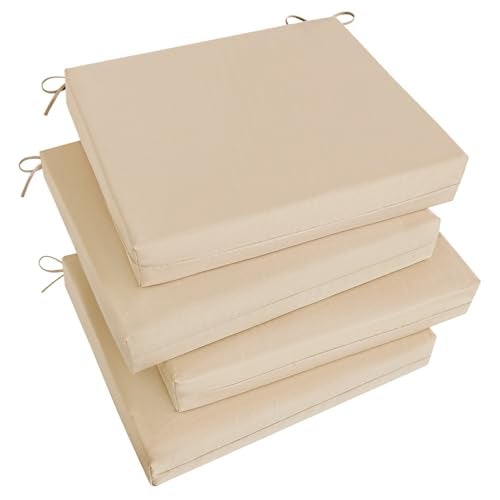 Basic Beyond IndoorOutdoor Chair Cushions Waterproof Patio Furniture Cushions Square Corner Seat Cushions for Patio Furniture with Ties 185x16x3 Beige 4 Count Pack of 1 - Image 1