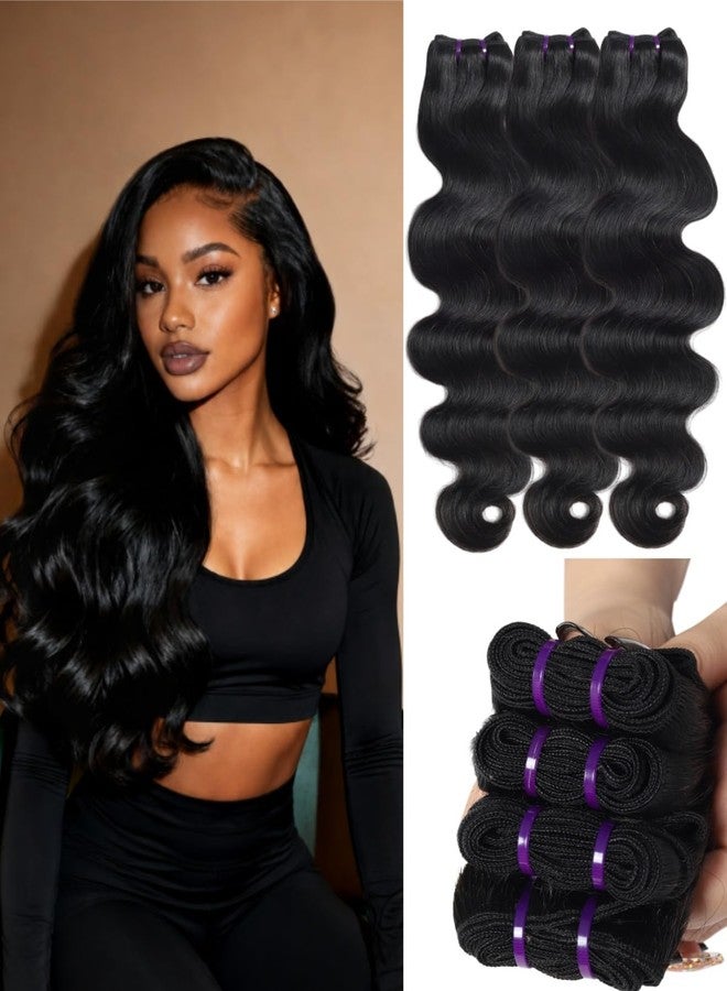 Vanlov Body Wave Bundles Human Hair 14 14 14 Inch Raw Hair Bundles 100% Unprocessed Brazilian Virgin hair 3 Bundles Double Weft Natural Black - Image 1