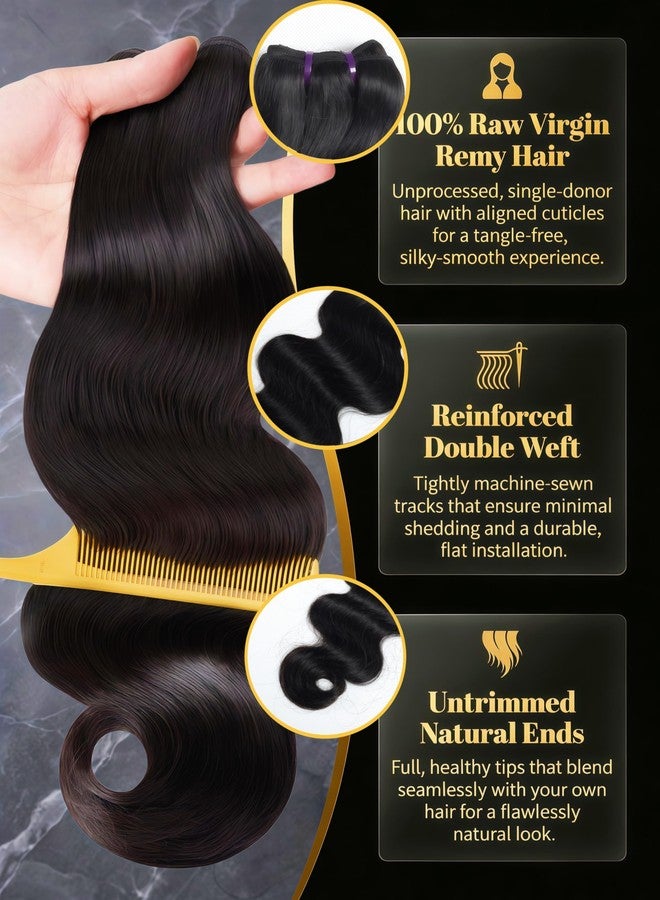 Vanlov Body Wave Bundles Human Hair 14 14 14 Inch Raw Hair Bundles 100% Unprocessed Brazilian Virgin hair 3 Bundles Double Weft Natural Black - Image 3