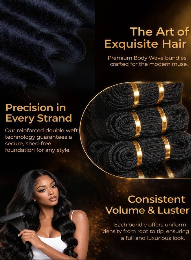 Vanlov Body Wave Bundles Human Hair 14 14 14 Inch Raw Hair Bundles 100% Unprocessed Brazilian Virgin hair 3 Bundles Double Weft Natural Black - Image 5