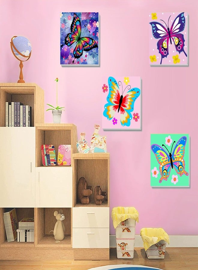 xackcme 4 Pack Butterfly Paint by Number for Kids with Wooden Frame, Paint by Numbers for Kids Butterflies Ages 4-8-12, Easy Painting with Numbers DIY Acrylic Oil Painting Kits for Home Wall Decor (8X8 inch) - Image 5