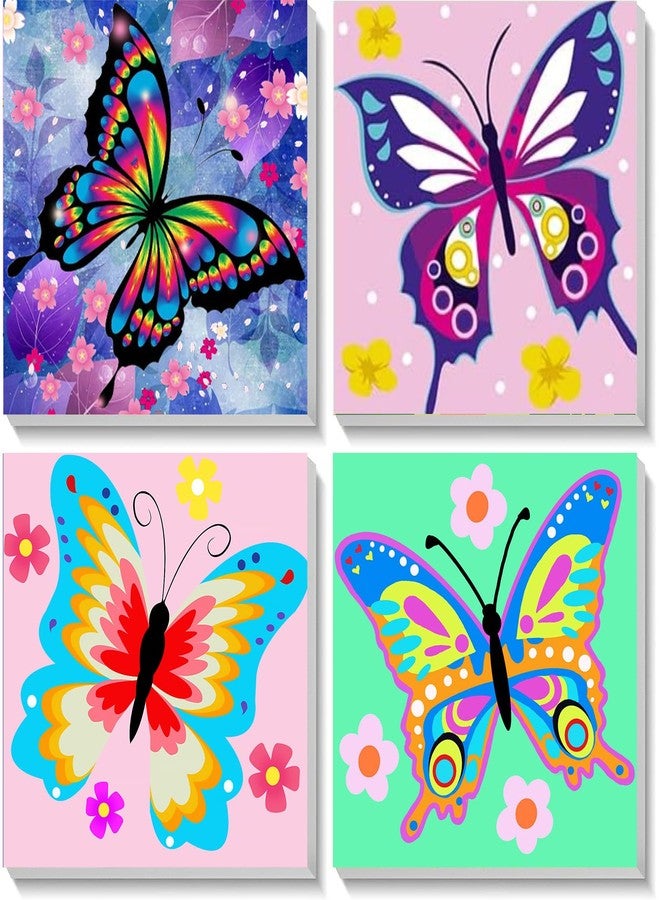 xackcme 4 Pack Butterfly Paint by Number for Kids with Wooden Frame, Paint by Numbers for Kids Butterflies Ages 4-8-12, Easy Painting with Numbers DIY Acrylic Oil Painting Kits for Home Wall Decor (8X8 inch) - Image 1