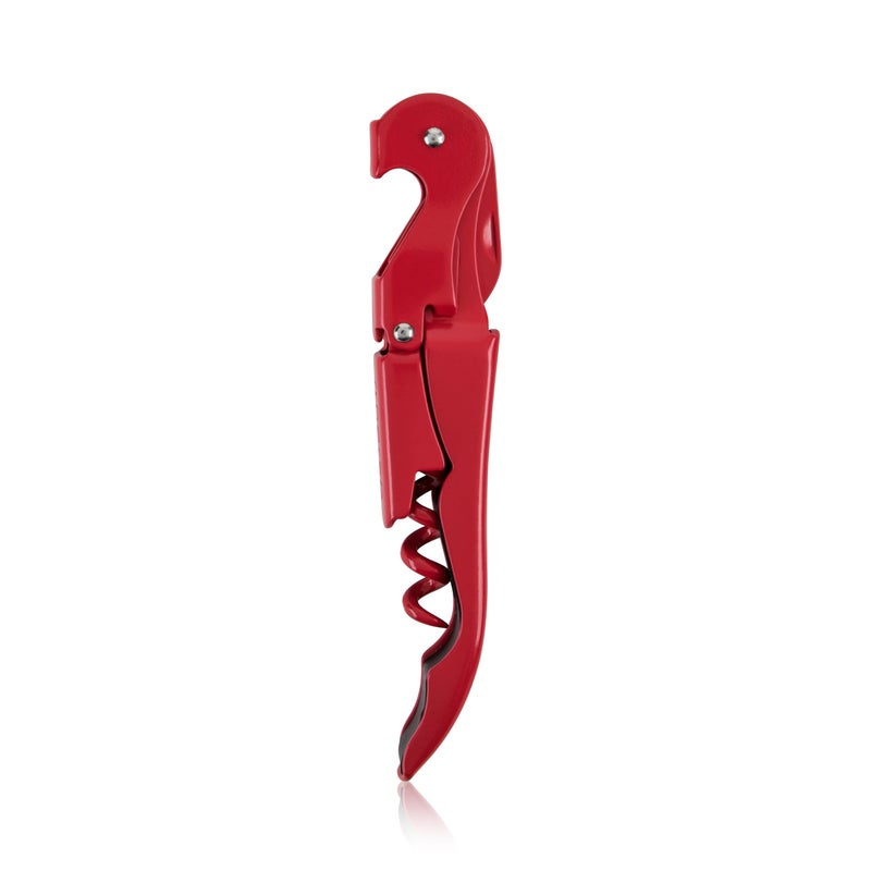 True Brands TrueTap Double Hinged Waiters Corkscrew Topnotch Stainless Steel Opener with Foil Cutter Built to Last Wine Key Solid Red Set of 1