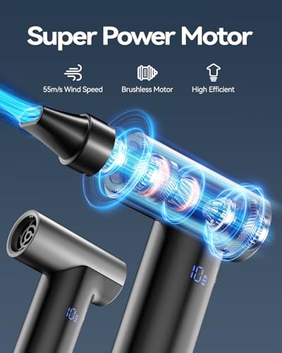 Kimguard Compressed Air Duster 200000RPM Super Power Electric Air Duster 11Gear Stepless Speed Mini Blower with Aluminum Alloy Cordless Dust Blower for Computer Keyboard House Outdoor and Car - Image 3