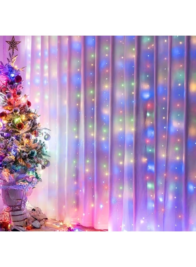 Multicolor LED Curtain Fairy Lights 3x3M - 8 Modes with Remote Control & USB Plug - Image 4