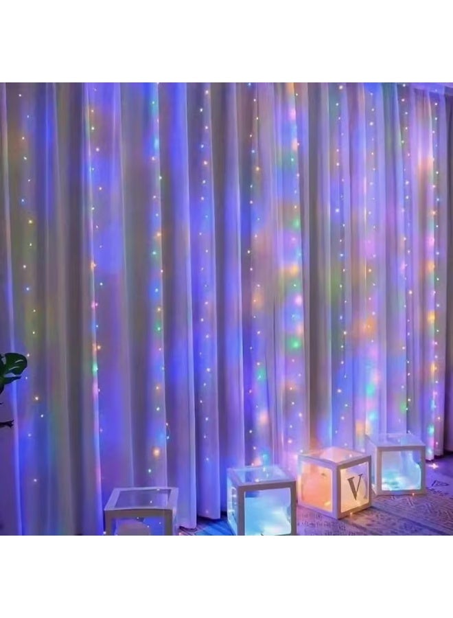 Multicolor LED Curtain Fairy Lights 3x3M - 8 Modes with Remote Control & USB Plug - Image 3