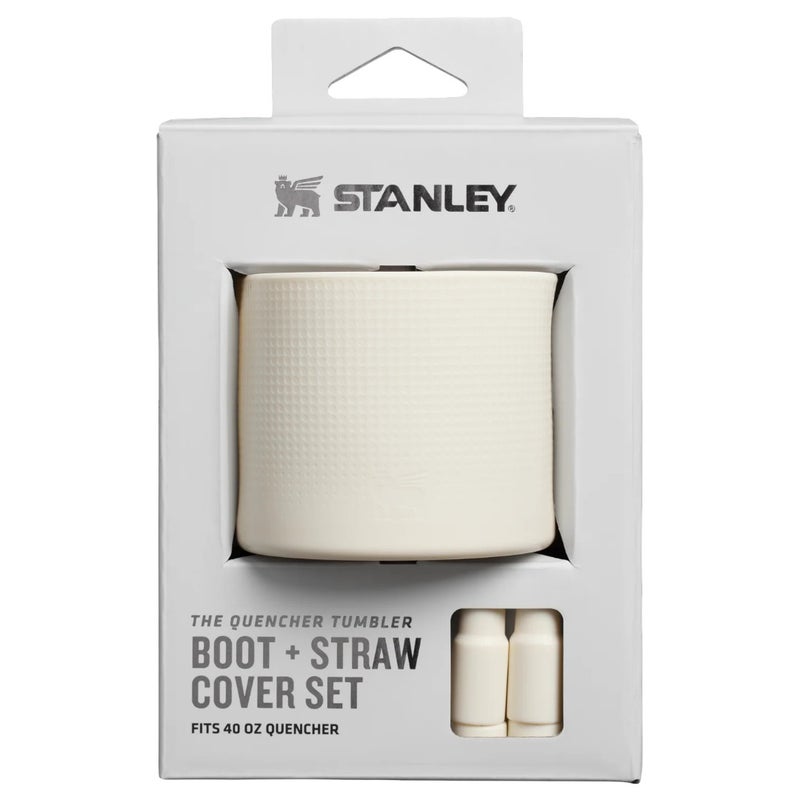 Stanley 40oz Stanley Quencher Boot + Straw Topper Silicone Protective Sleeve & Straw Cover – Cream - Image 1