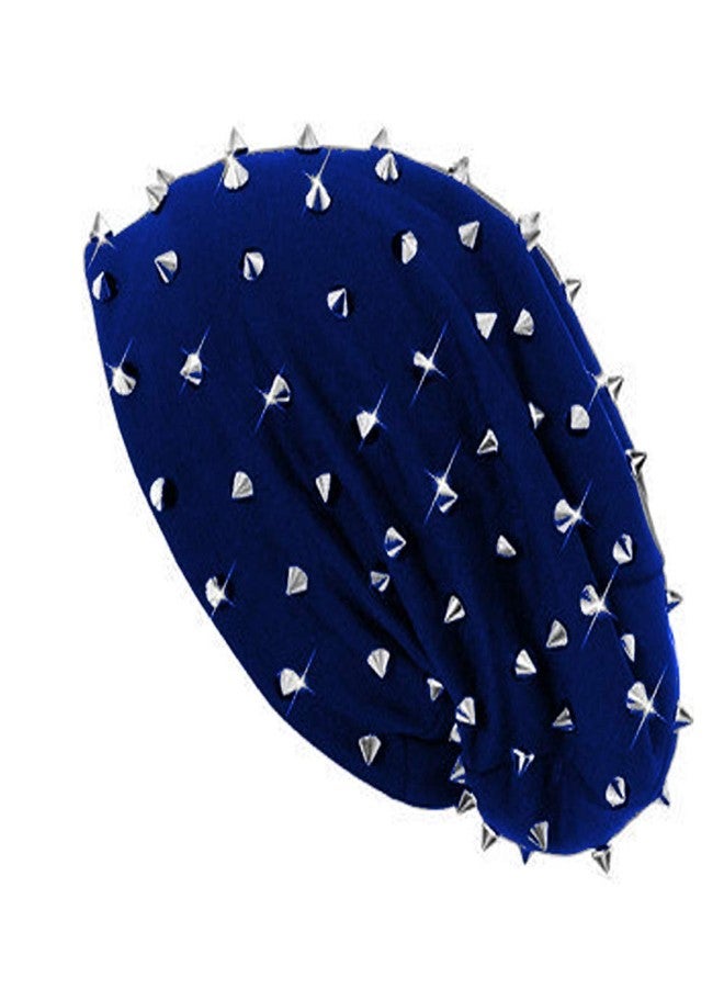 Zeki Boys|Girls Hip-hop Style Baggy Beanie Spike Studs Rivet Cap Navy Blue Soild Color Hat 1PC (Free Size)