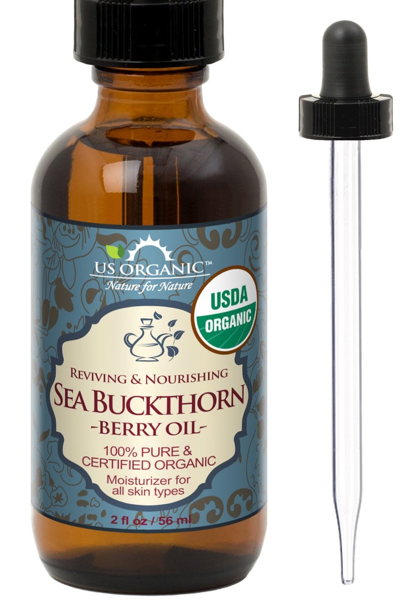 US Organic Sea Buckthorn Berry Fruit Oil Supercritical CO2 extracted USDA Certified Organic100 Pure Virgin Unrefined in Amber Glass Bottle Face Hair spot Treatment Anti Aging 2 oz 56 ml