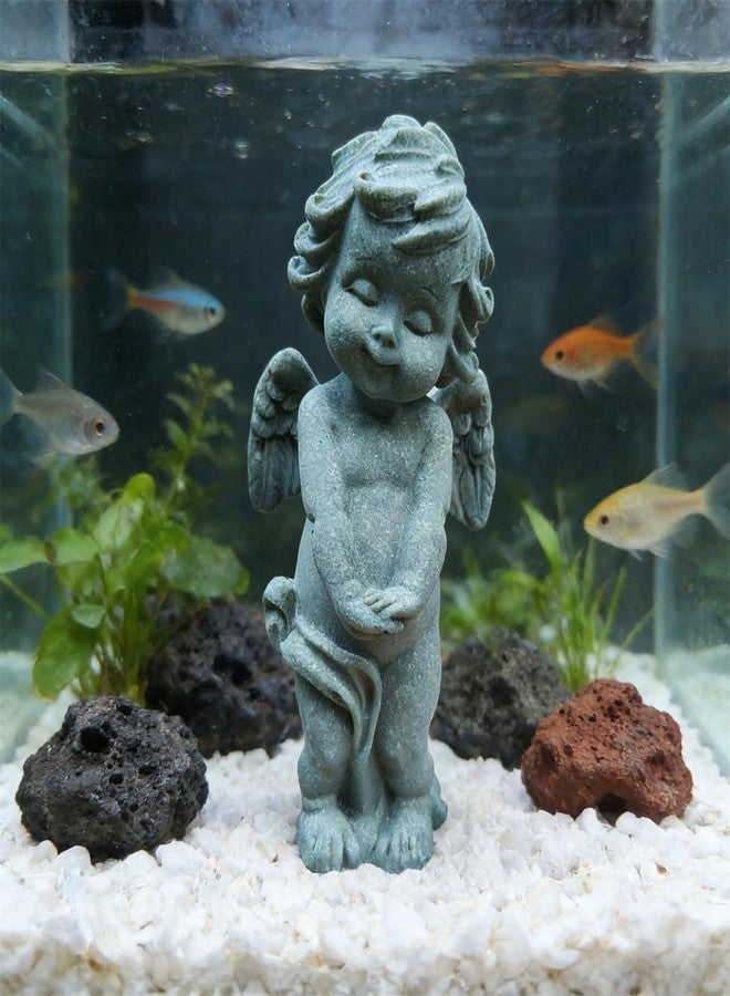 livelyfish Guardian Angel Statue Little Praying Cherub Figurine Sandstone Wings Angel Sculpture for Aquarium Home Fish Tank Garden Decor (D) - Image 2