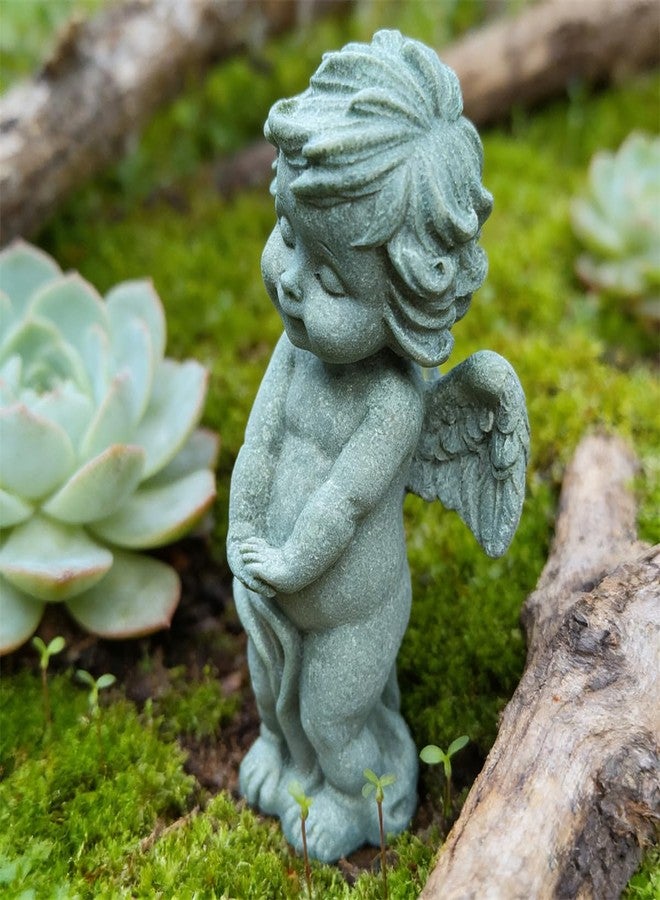 livelyfish Guardian Angel Statue Little Praying Cherub Figurine Sandstone Wings Angel Sculpture for Aquarium Home Fish Tank Garden Decor (D) - Image 4